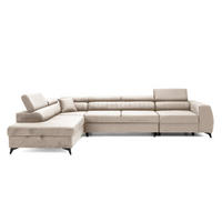 ECKSOFA PIERO MAXI Links mit Schlaffunktion 195x125 Velours Beige - Beige/Schwarz, Holz/Textil (350/203cm) - Muffo