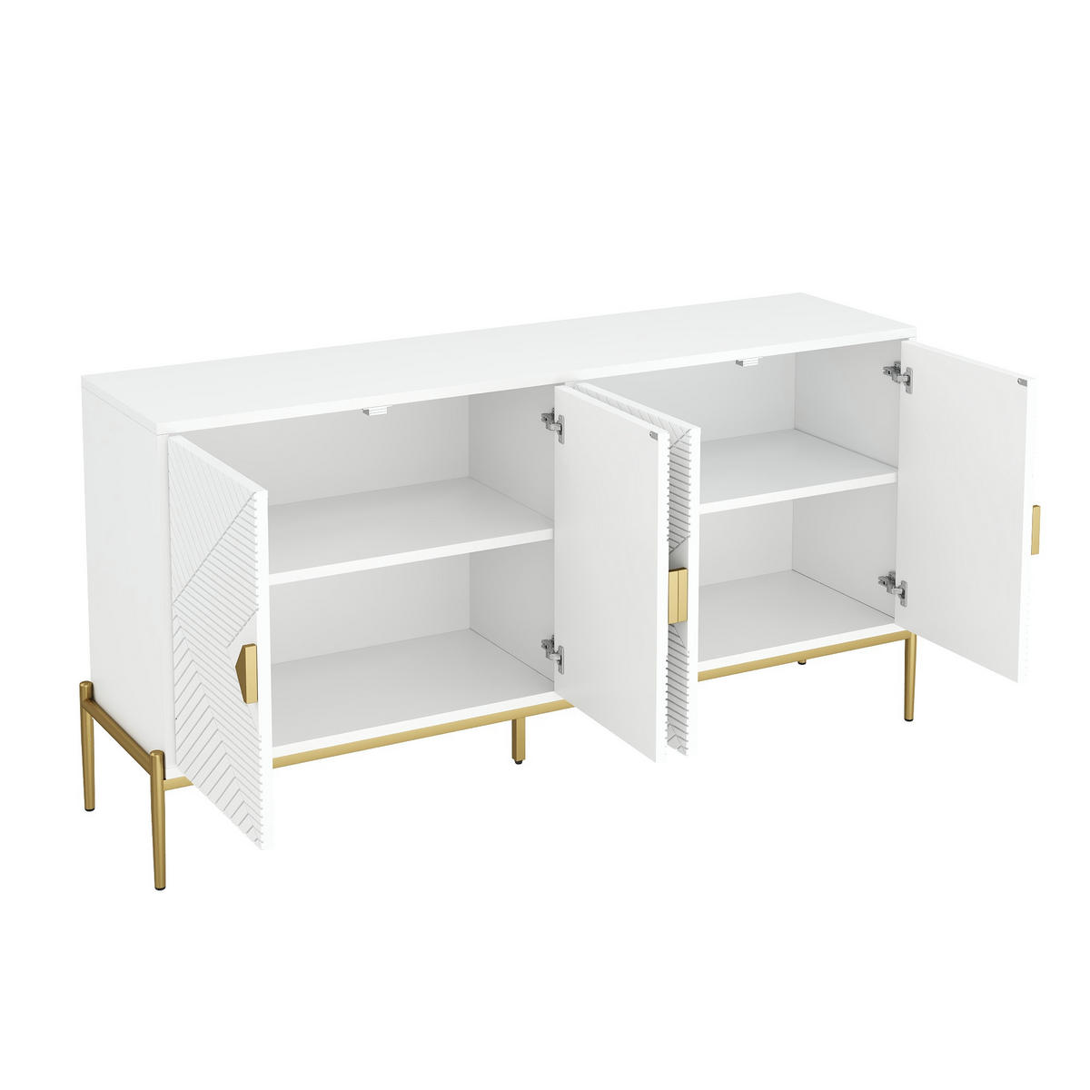 SIDEBOARD Weiß mit Goldbeinen & 4 Türen Geometrisches Design 162×80 cm - Weiß, Holzwerkstoff (162/80/40cm) - Urban Meuble
