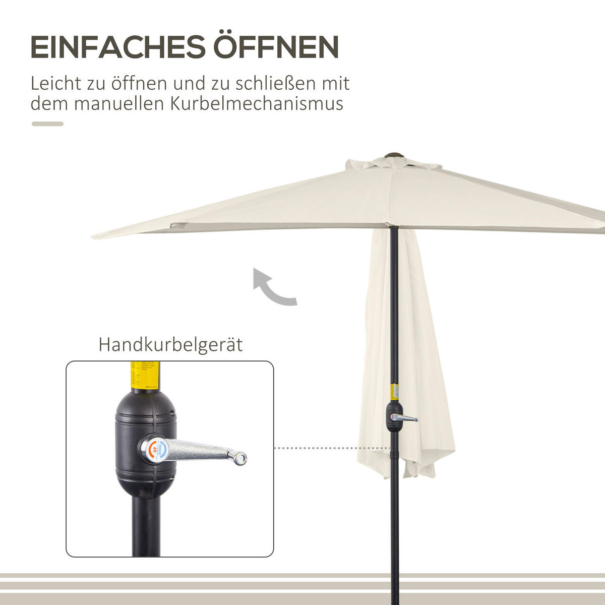 SONNENSCHIRM, Metall, Cremeweiß+Schwarz - Creme, Metall (150/293cm) - Outsunny