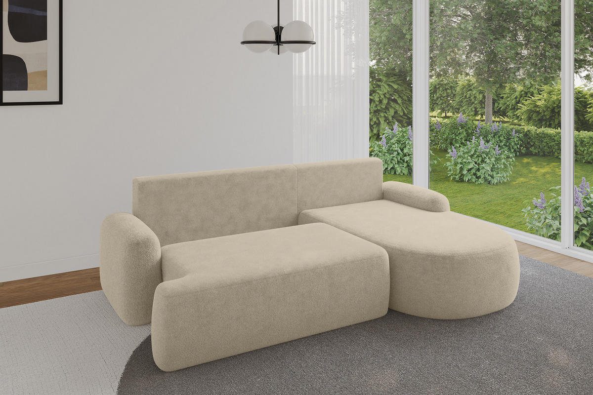 ECKSOFA mit Schlaffunktion und Bettkasten LIRA-L - 264x172x89 Hellbeige - Creme, Holzwerkstoff/Textil (172/264cm) - ALTDECOR