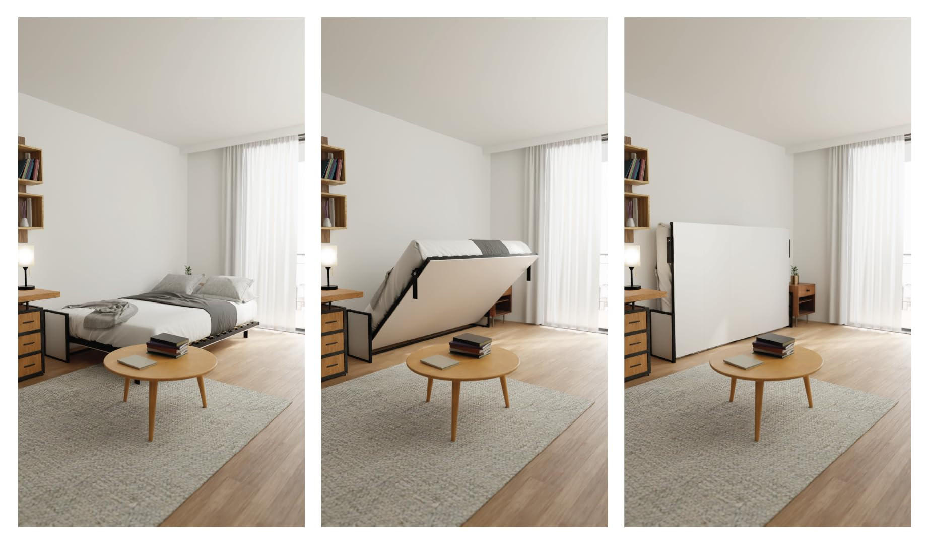 SCHRANKBETT Morphy Studio Modulares SizeFlex- und TypeFlex-System - 140x200, Horizontal - Schwarz, Metall (200/140cm) - WallBedKing