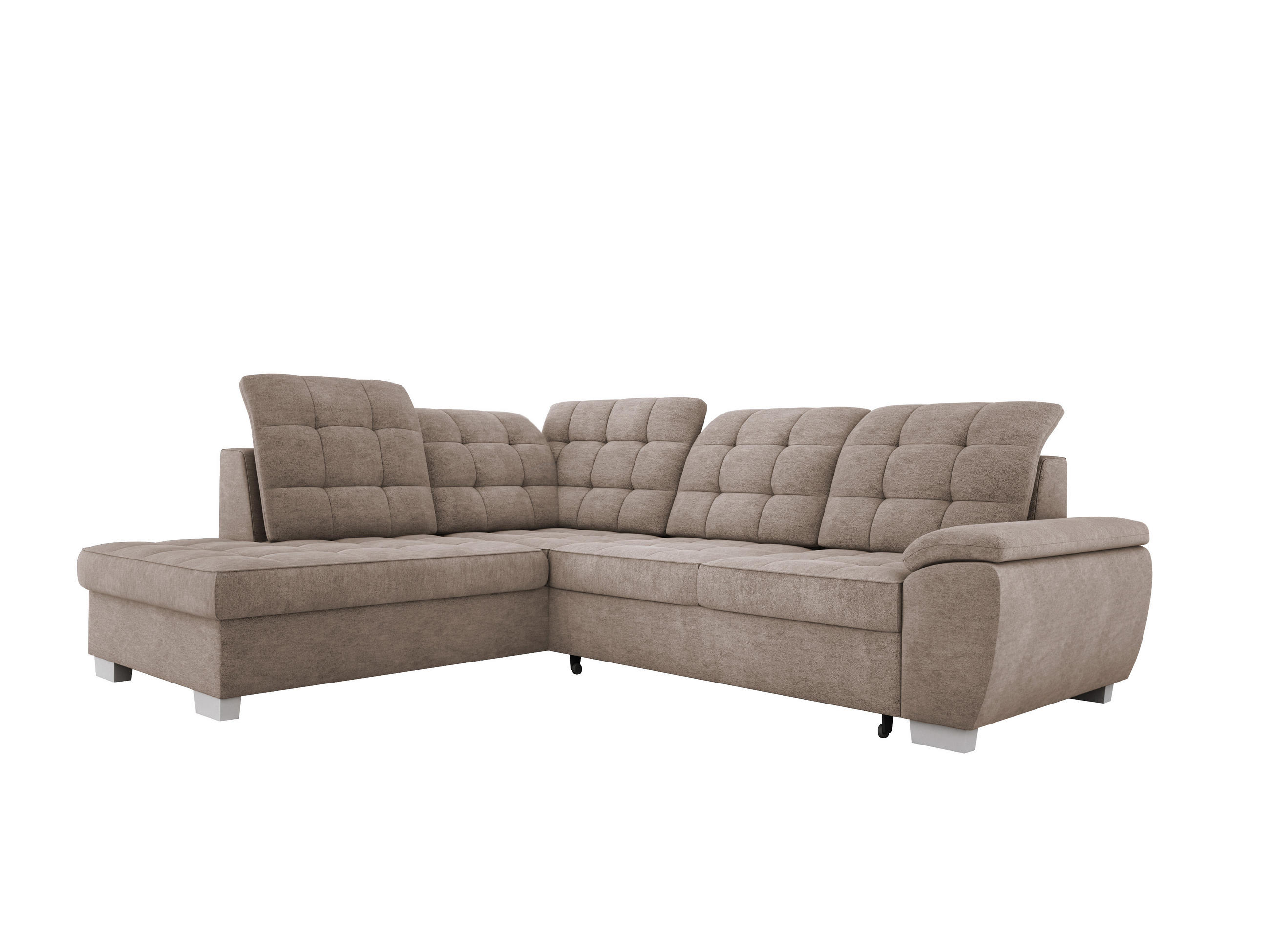 ECKSOFA LOTTA L-förmig Bettkasten verstellbare Kopfstützen hochwertige Verarbeitung lose Rückenkissen freistehend LINKS 212x258x106 cm Beige - Beige, Holz/Textil (212/258cm) - DomoHome