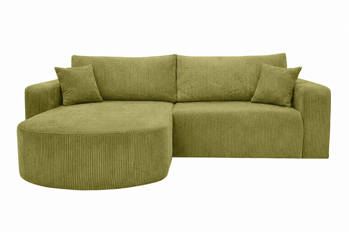 ECKSOFA Mit Schlaffunktion, Cordstoff Poso, Olive, Links, ROUND ONE - Olivgrün, Holz (244/175cm) - Kaiser Möbel