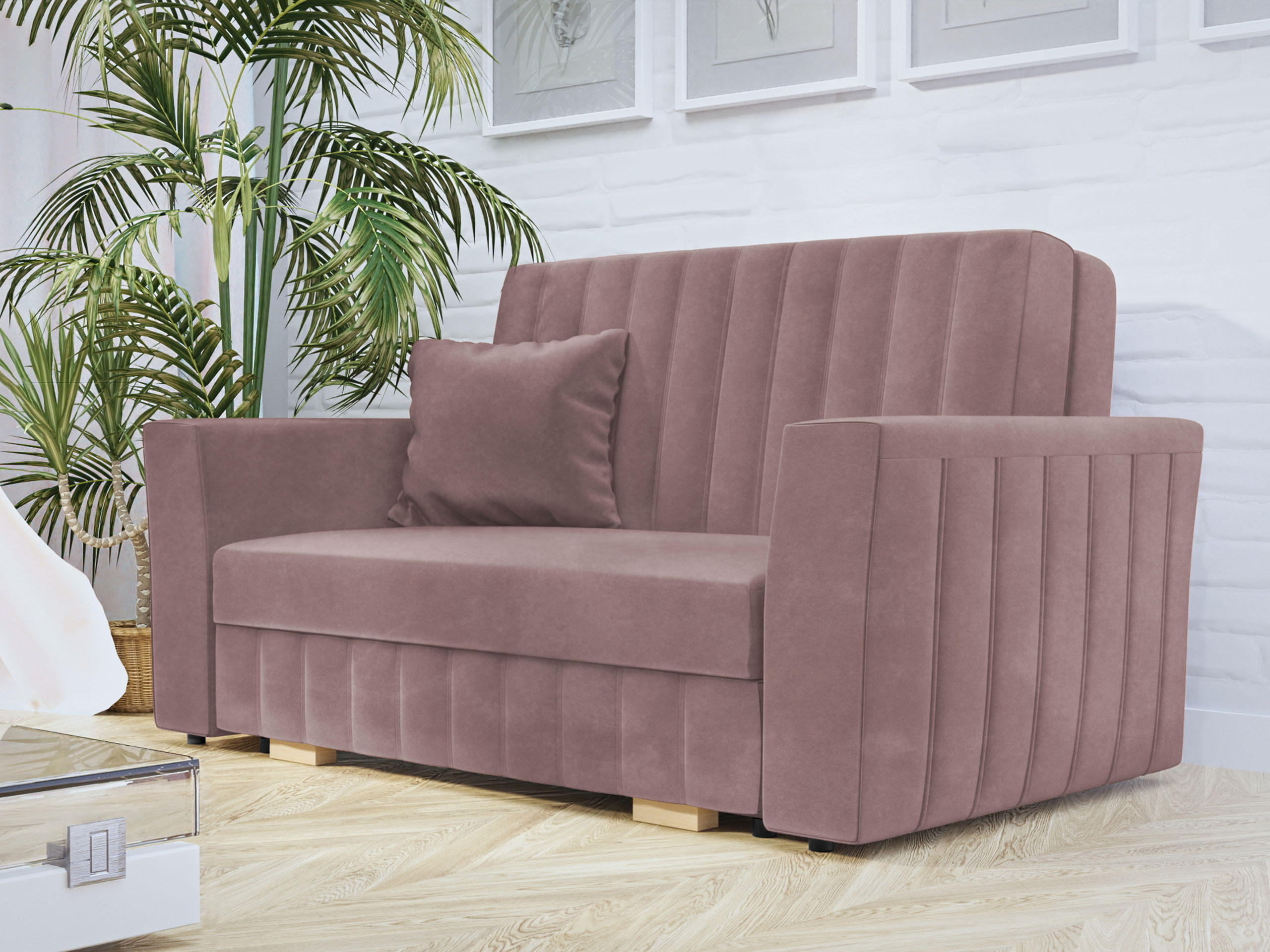 SCHLAFSOFA Viva Glam II - Naturfarben/Rosa, Holz/Kunststoff (145/85/98cm) - MIRJAN24