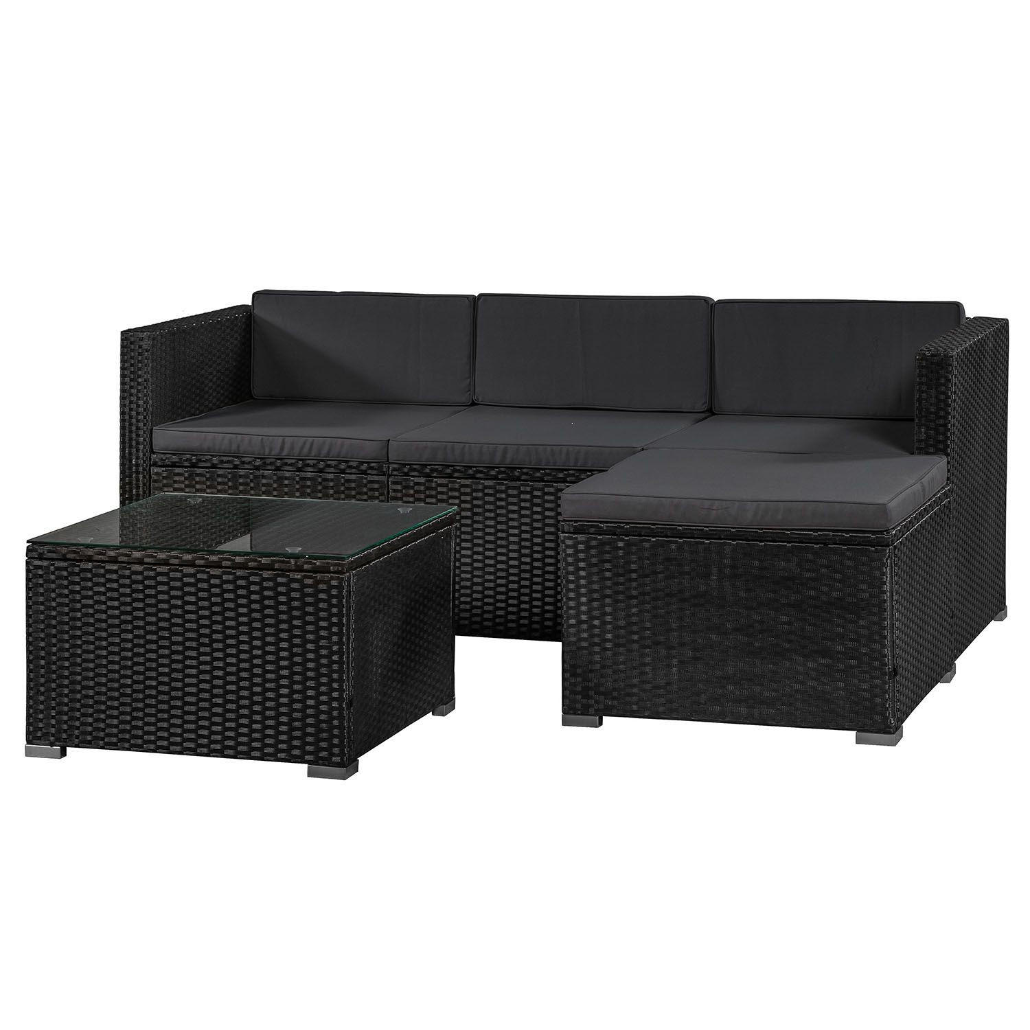 LOUNGEGARNITUR Punta Cana 3-tlg. - Dunkelgrau/Schwarz, Kunststoff - Juskys
