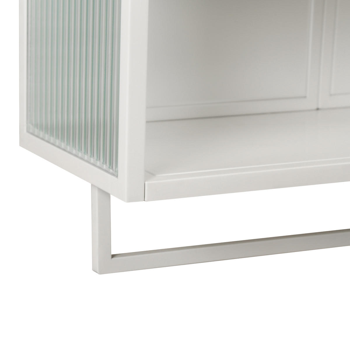 KÜCHENOBERSCHRANK 60x23x78 cm Weiß aus Glas & Metall mit geriffeltem Glas & offenen Ablagen - Weiß, Glas (60/78/23cm) - Modfu