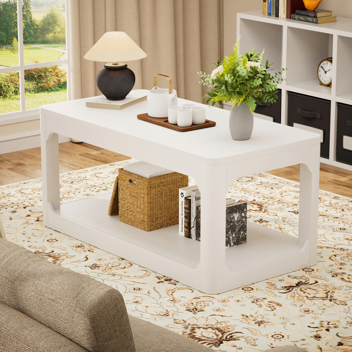 COUCHTISCH in Weiß mit 2 Ablagefächern und 3 cm starker Tischplatte für Wohn- und Schlafzimmer, B100/T50/H44,5 cm - Weiß, Holzwerkstoff (50/100/44.5cm) - STILVORA
