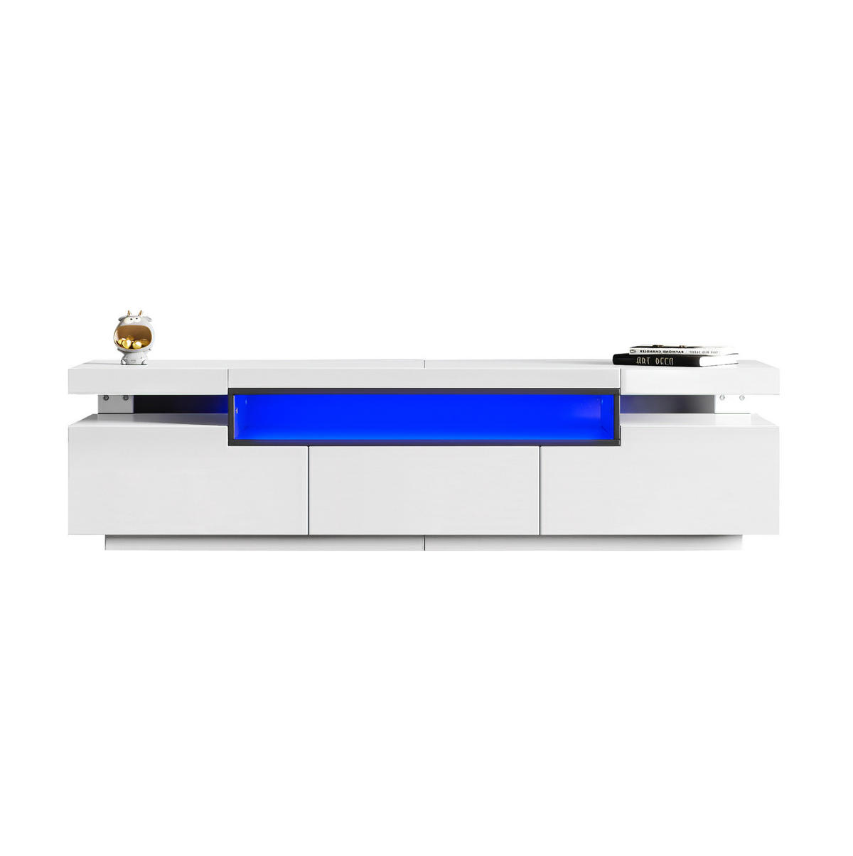 TV stolek 160/39/42 cm bílý z dřevotřísky s LED osvětlením a 3 zásuvkami - bílá, kompozitní dřevo (160/42/39cm) - OKWISH