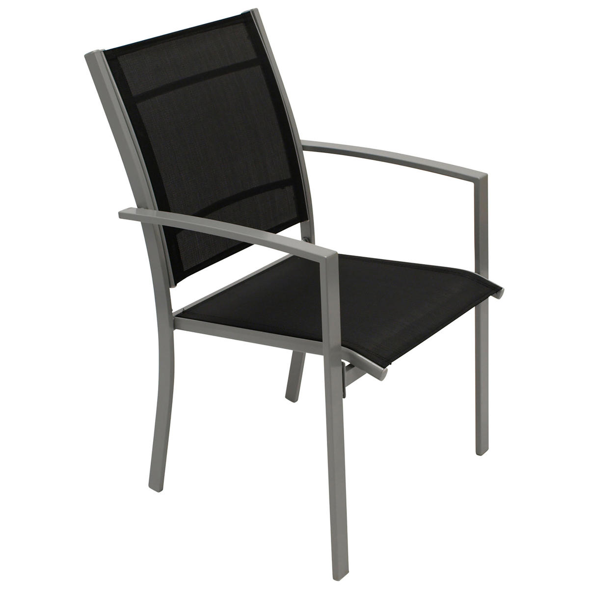 GARTENSTUHL Leeds, Metall silber + Textilgewebe schwarz, 4-er Set - Grau, Metall (55/89/64cm) - TPFGarden