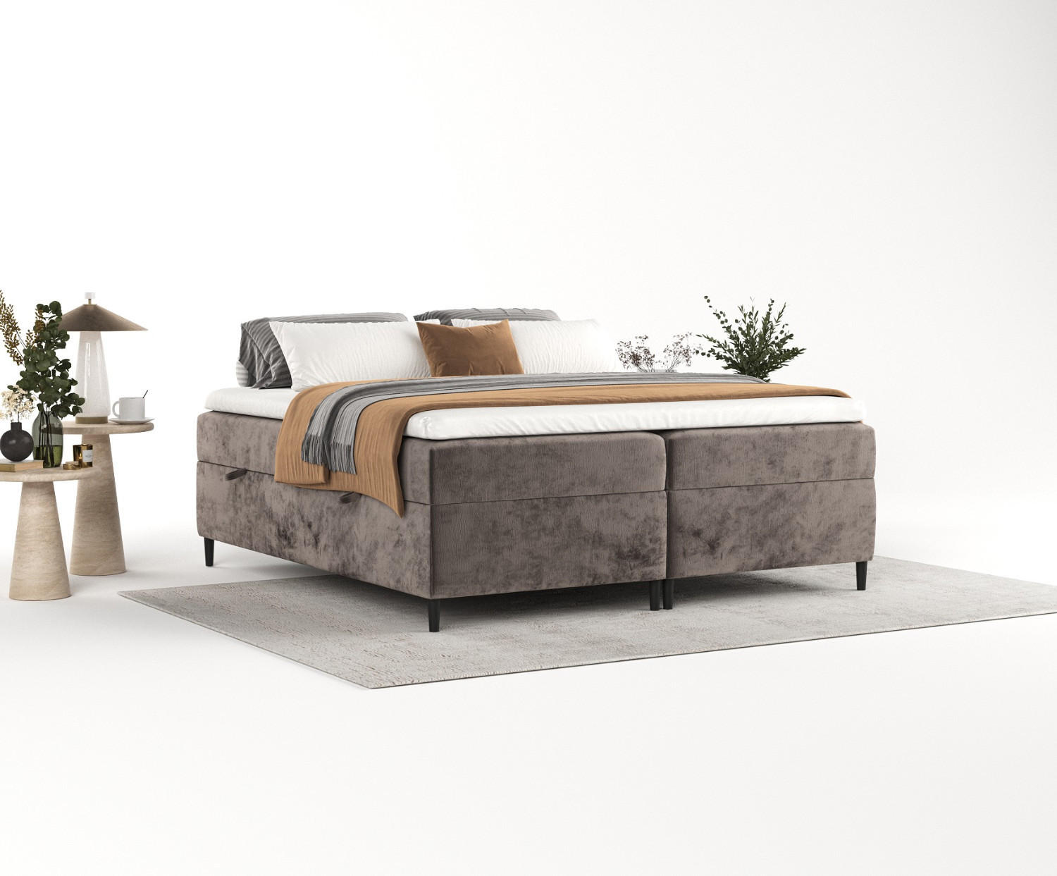 BOXBETT Theo 200/200 cm Braun im Lotta Stoff - Schwarz/Braun, Holz/Holzwerkstoff (200/200cm) - AltaBeds