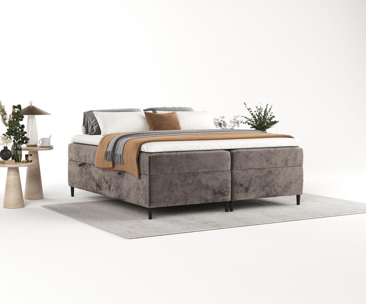 BOXBETT Theo 160/200 cm Braun im Lotta Stoff - Schwarz/Braun, Holz/Holzwerkstoff (160/200cm) - AltaBeds