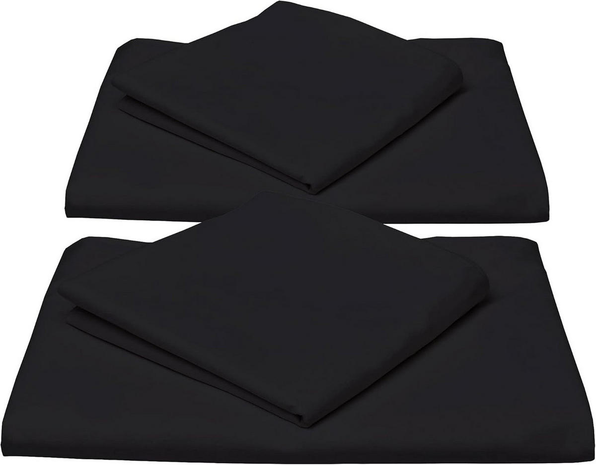 BETTWÄSCHE Julie 155/220 cm + Kissenbezug 80/80 cm Schwarz Renforcé 2er Set - Schwarz, Naturmaterialien/Textil (155/220cm) - Beautissu 
