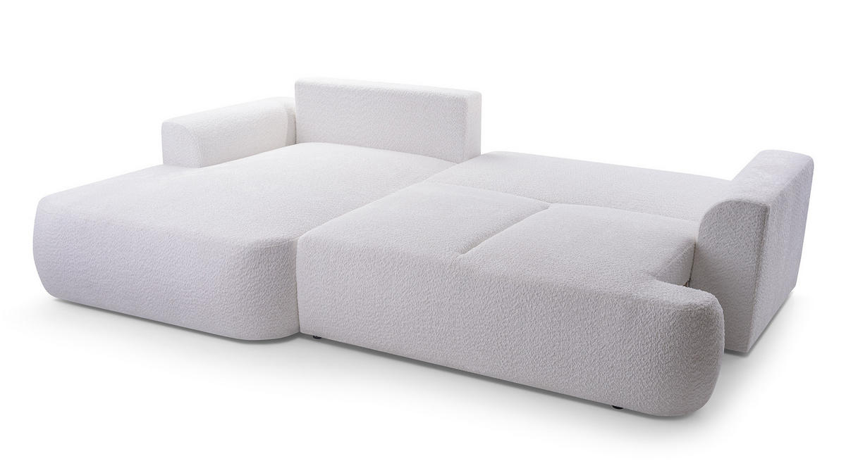 ECKSOFA FILO Weiß Boucle-Stoff mit Schlaffunktion - Weiß, Holz (260/168cm) - MASSENO