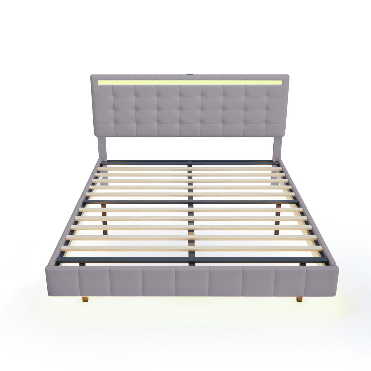 POLSTERBETT 160/200 cm in Grau Leinen mit LED - Grau, Holzwerkstoff/Textil (160/200cm) - WISHDOR
