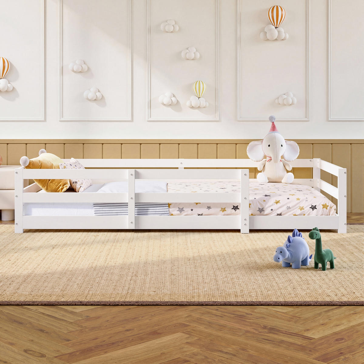 KINDERBETT 90/200 cm weiß aus Kiefer massiv mit Schutzgitter - Weiß, Holzwerkstoff (90/200cm) - OKWISH