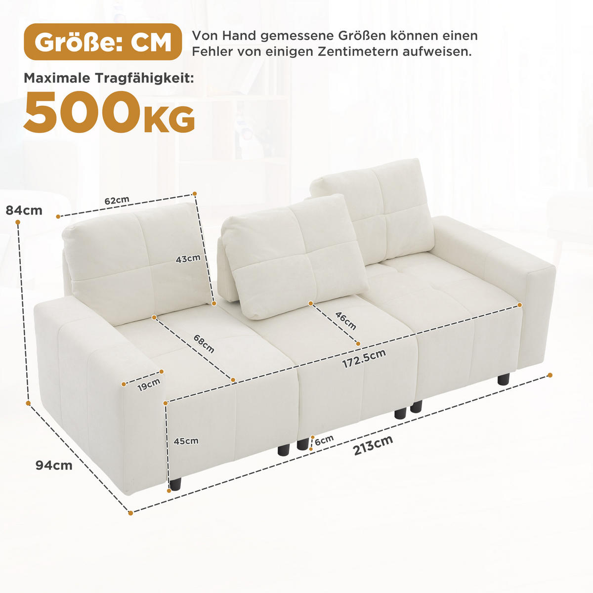 ECKSOFA 213/94/84 cm Beige Weiß mit Schlaffunktion - Creme, Textil (213/94cm) - Oxeza