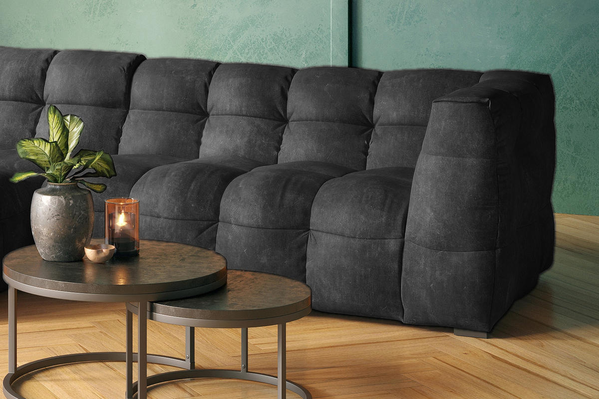 ECKSOFA RIO Anthrazit Velvet - Anthrazit/Schwarz, Textil (319/170cm) - KAWOLA