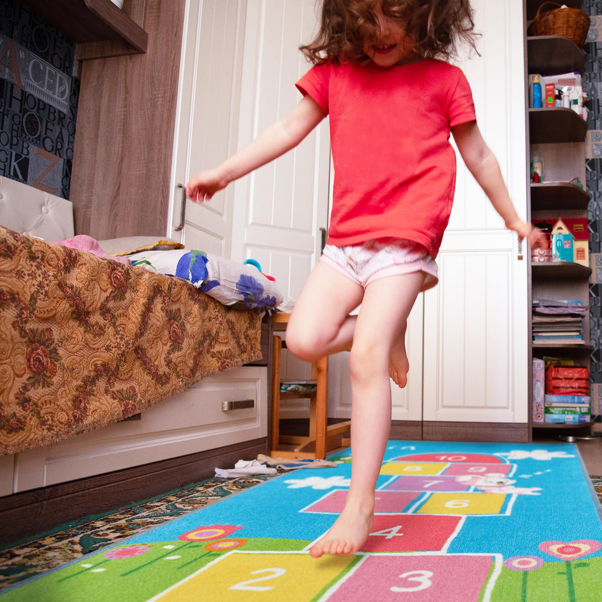 KINDERTEPPICH Hüpfspiel - Multicolor, Kunststoff/Textil (70/180cm) - Relaxdays