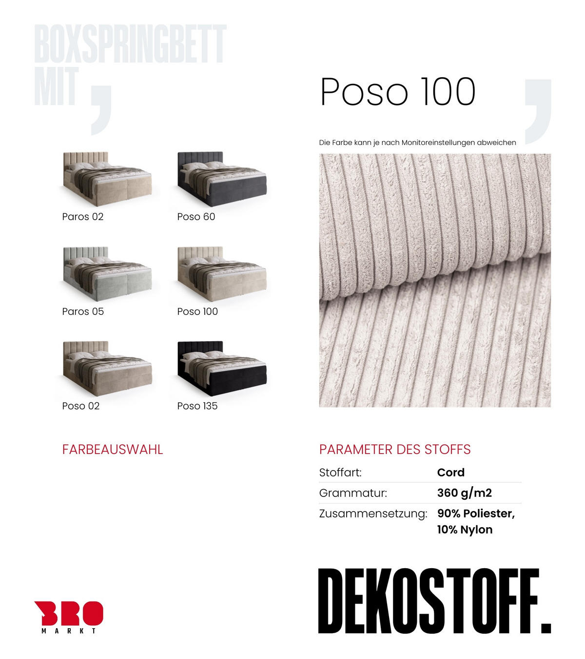 BOXBETT DENVER mit Topper 140x200 Vanille - Creme, Textil (140/200cm) - Bromarkt