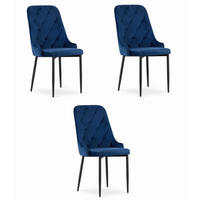 ESSZIMMERSTUHL 3er Set Marineblauer Velours, gepolsterte Rückenlehne, bequeme Sitzfläche - Blau, Textil (43/94/43cm) - Best For Home