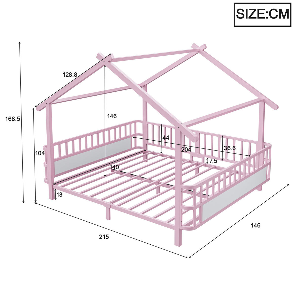 KINDERBETT 140/200 cm Rosa mit Sicherheitsgitter aus Metall - Rosa, Metall (140/200cm) - MIVRAY