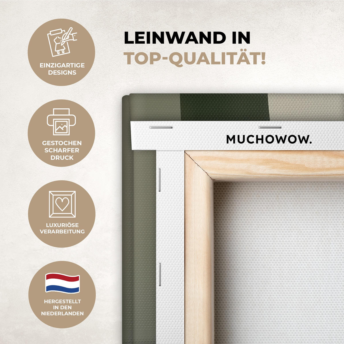 LEINWANDBILD Japandi - Grün - Abstrakt - Modern Deko Wohnzimmer 20x20 cm - Olivgrün, Textil (20/20cm) - MuchoWow