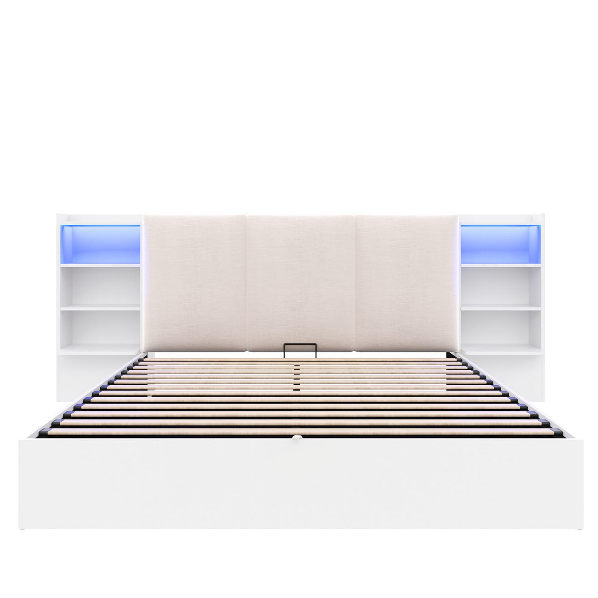STAURAUMBETT 180/200 cm mit Hydraulik und LED, DE-41841, in Weiß - Weiß, Holzwerkstoff (180/200cm) - ComfortXL