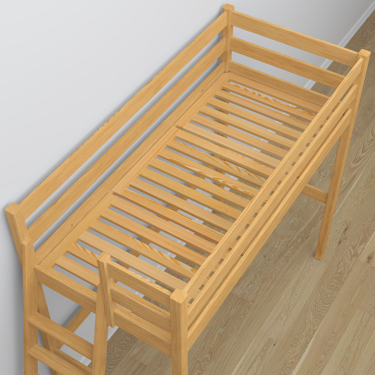 HOCHBETT N02 mit Schreibtisch Naturkiefer 120/190 - Hellbraun, Naturmaterialien/Holz (120/190cm) - N-Wood
