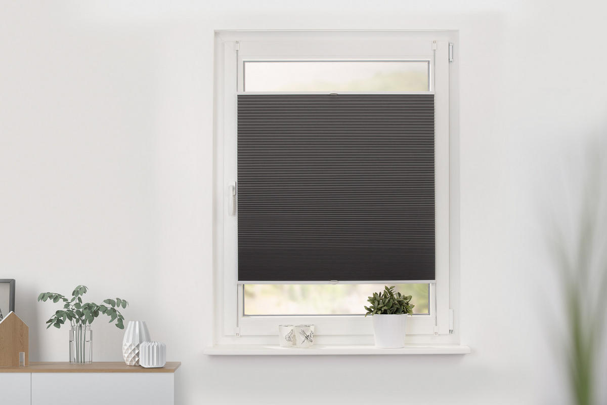 THERMO-PLISSEE KLEMMFIX OHNE BOHREN, VERDUNKELUNG, VERSPANNT - Grau, Kunststoff (55/130cm) - Lichtblick Original