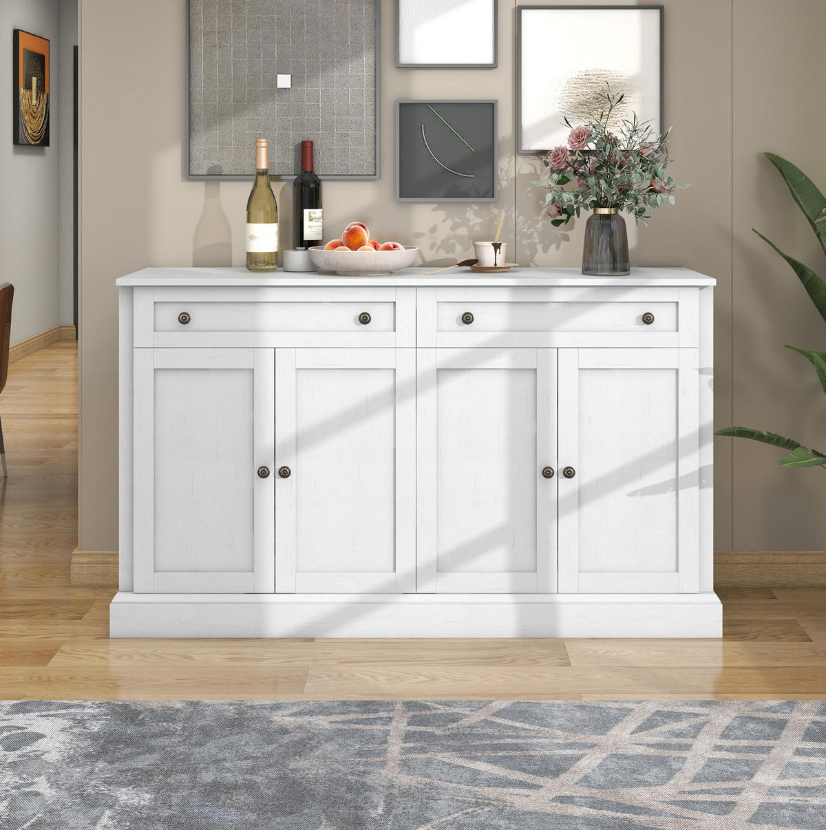 SIDEBOARD 150/40/86 cm Antikweiß aus Spanplatte mit 4 Türen und 2 Schubladen - Weiß, Holzwerkstoff (40/86/150cm) - OKMYHOME