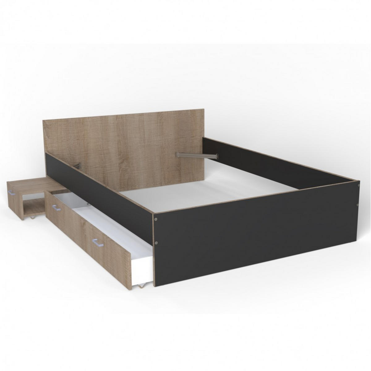 BETT TWIST mit Nachttisch/ Bett 140x190 - Schwarz und gebleichte Eiche Dekor - Multicolor, Holzwerkstoff (140/190cm) - Weber Industries