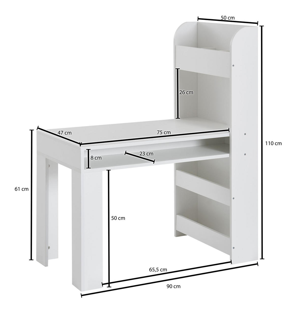 KINDERSCHREIBTISCH WIELAND Weiß - Weiß, Holzwerkstoff (50/90/110cm) - tinkaro