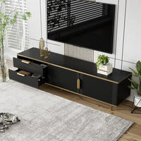 TV-LOWBOARD aus MDF und Spanplatte 170x45x37 cm Schwarz-Gold mit 2 Schubladen und 2 Türen, geschnitzte Front - Schwarz, Holzwerkstoff (175/45/40cm) - Modfu