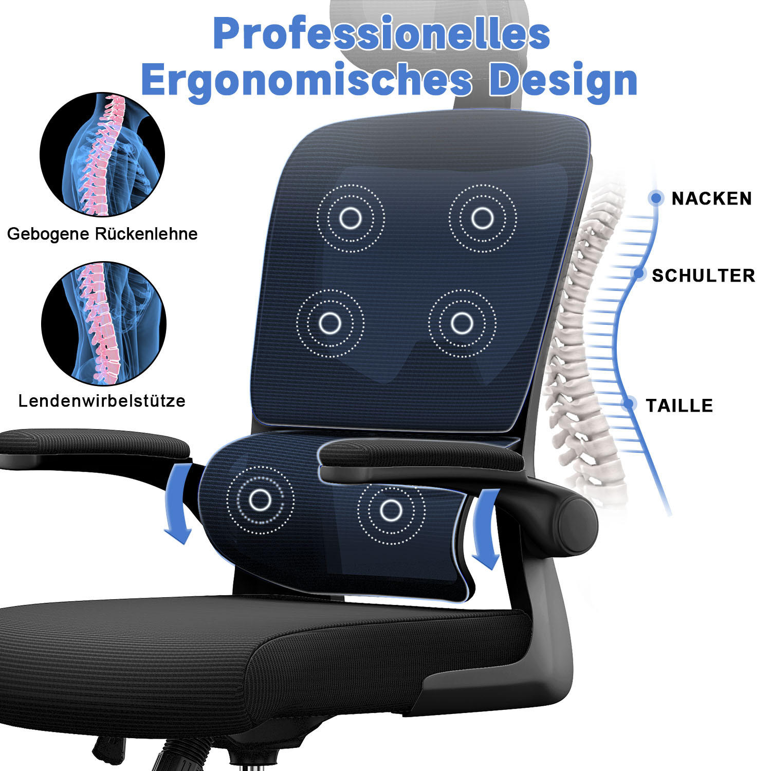 COMPUTERSTUHL drehbar, Wippfunktion – Schwarz - Schwarz, Metall (54/127/54cm) - Rattantree