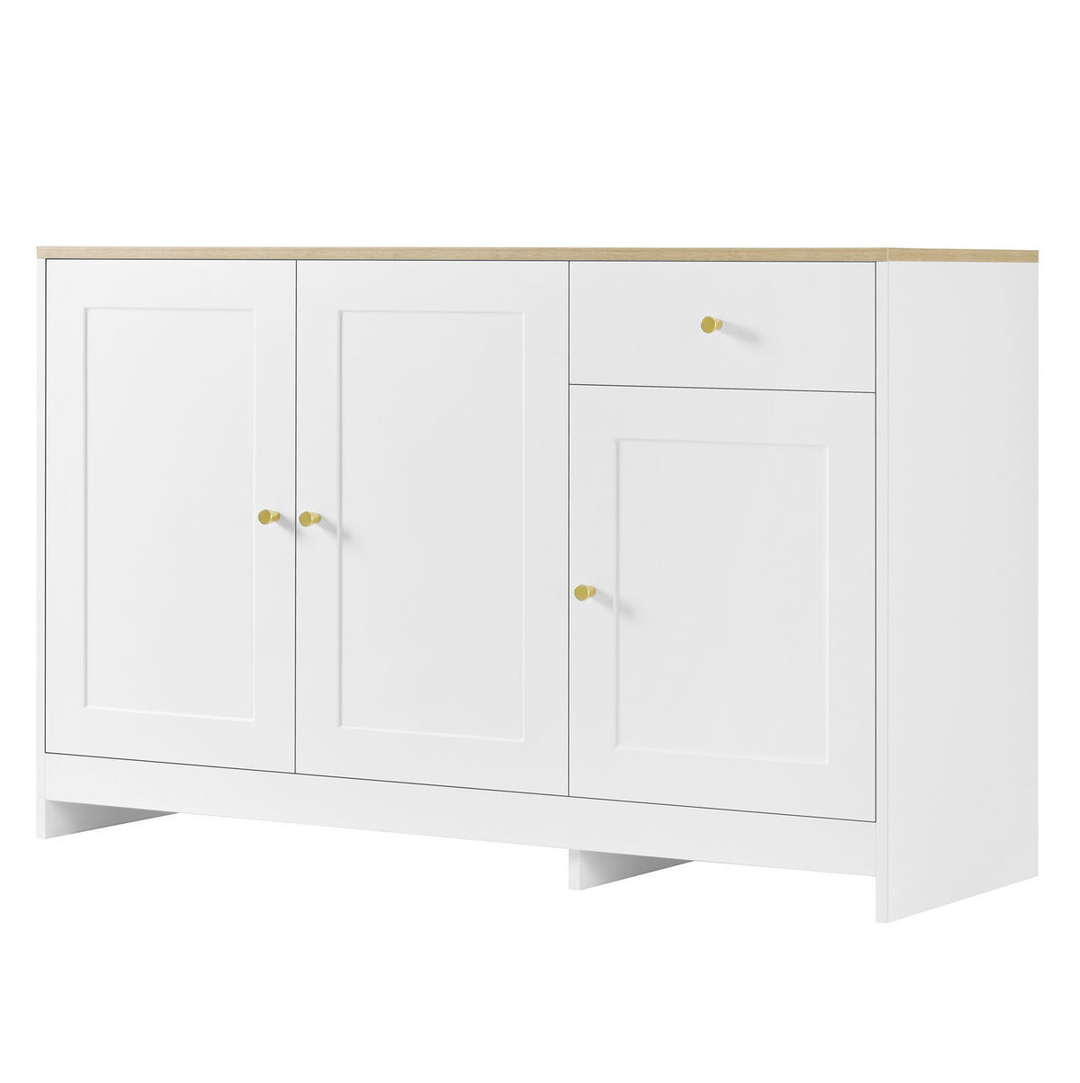 SIDEBOARD 120/40/75 cm mit 3 Türen, Schublade und verstellbaren Einlegeböden aus MDF und Spanplatte, Weiß/Natur - Weiß, Holzwerkstoff (120/75/40cm) - Redom