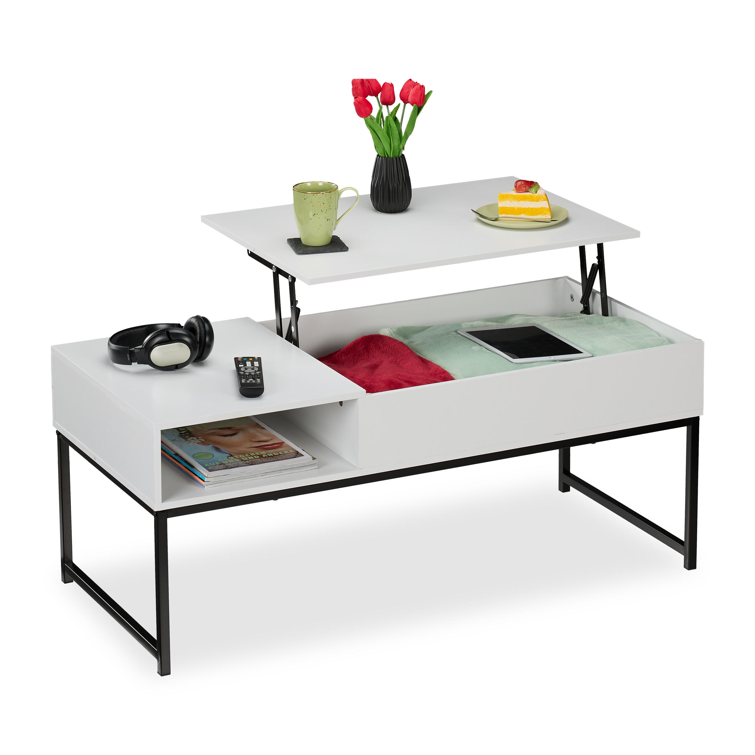 COUCHTISCH - Weiß, Holzwerkstoff/Metall (50/110/56cm) - Relaxdays