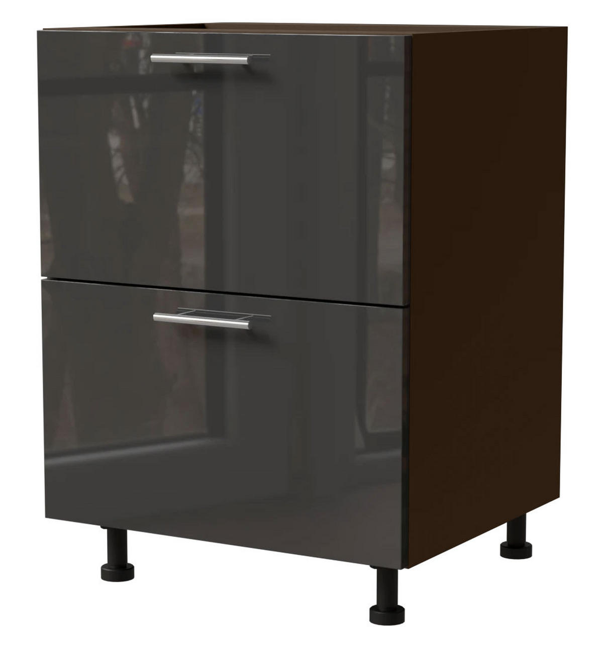 SCHUBLADENUNTERSCHRANK Essen D2A/60/1A Graphit Hochglanz / Lava Matt 60 / 50 / 82cm - Dunkelgrau/Graphitfarben, Holz/Holzwerkstoff (60/82/50cm) - Feldmann-Wohnen