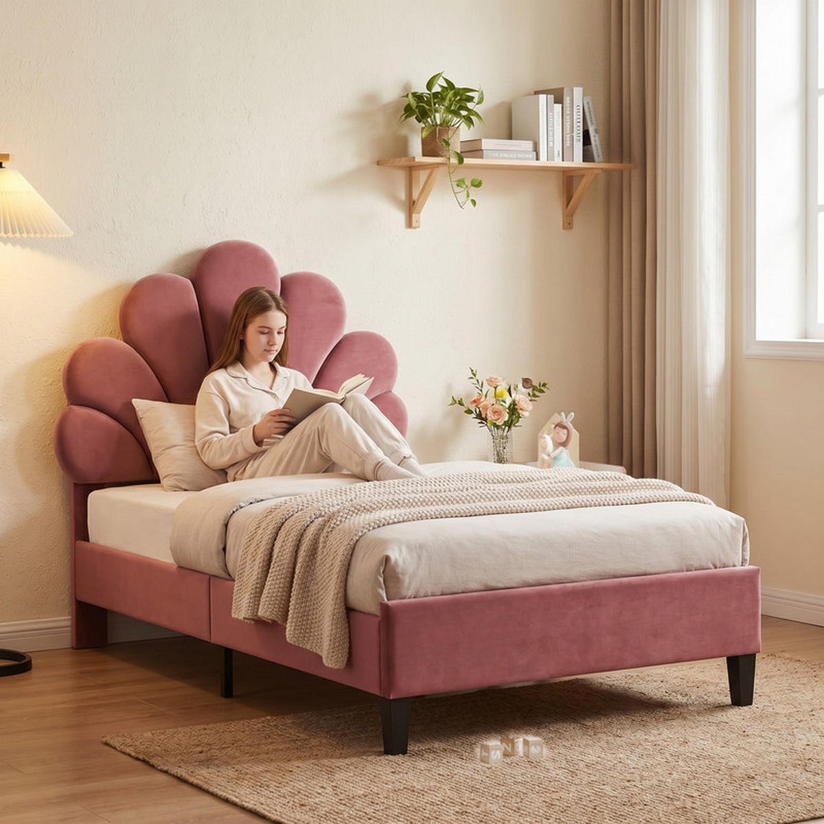 POLSTERBETT 140/200 cm beige mit Schubladen, LED und USB - Bordeaux, Holz