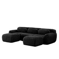 ECKSOFA 291/179/73 cm schwarz aus Plüsch mit U-Form, rutschfester Basis und Kissen - Schwarz, Textil (179/291cm) - OKWISH