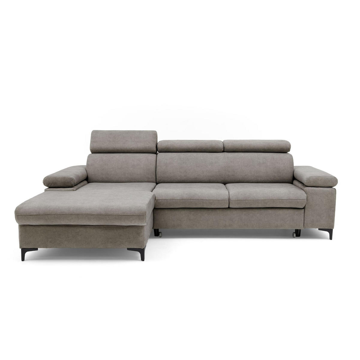 ECKSOFA MAVIC L Links mit Schlaffunktion Velours Beige - Beige/Schwarz, Glas/Holz (176/257cm) - Muffo
