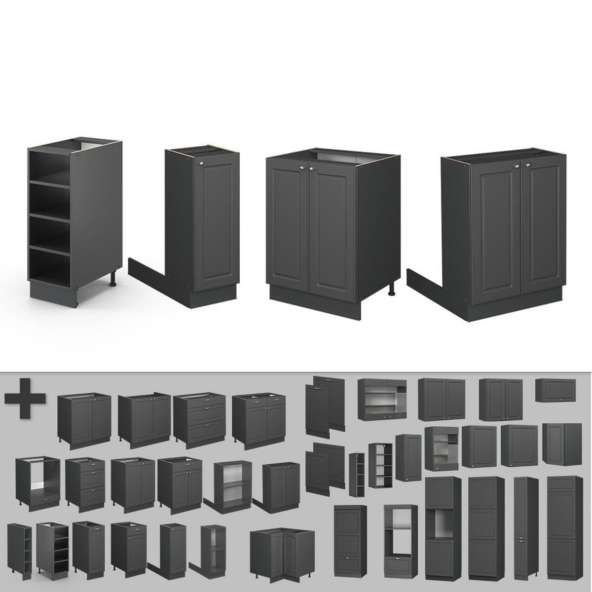 KUCHYŇSKÝ OSTROV Fame-Line Anthrazit-Gold Landhaus - antracitová, kompozitní dřevo (90/82/60cm) - Vicco