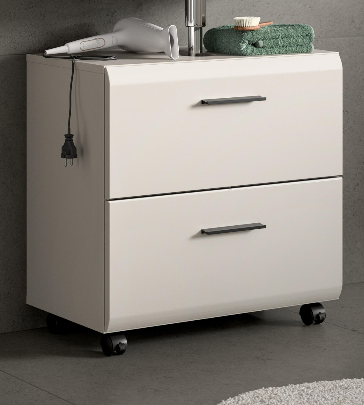 WASCHBECKENUNTERSCHRANK Kaschmir 60 cm, Badezimmer Unterschrank auf Rollen - Kaschmir/Schwarz, Holzwerkstoff/Kunststoff (60/59/30cm) - Inn.Furn