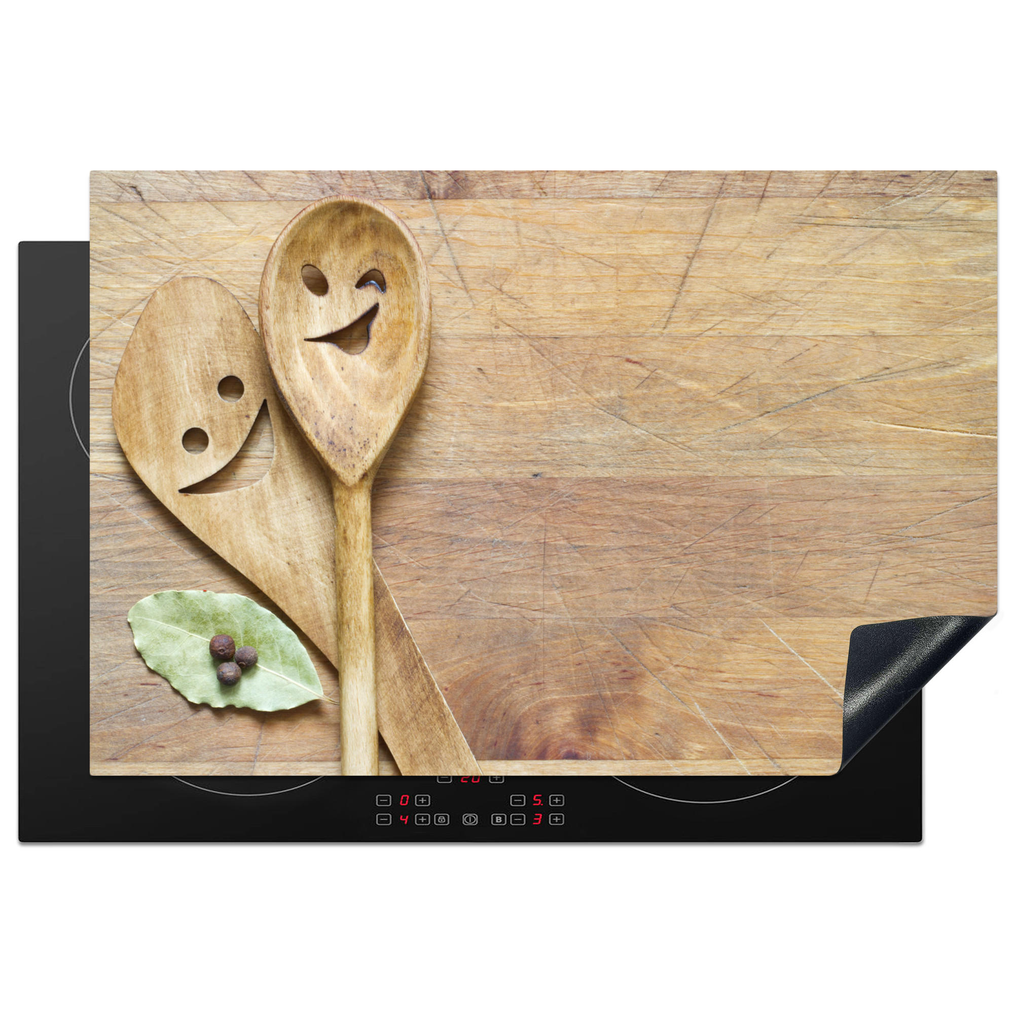 HERDABDECKPLATTE Holz - Löffel - Braun - Smiley 76x51 cm - Hellbraun, Kunststoff (76/0.2/51.5cm) - MuchoWow