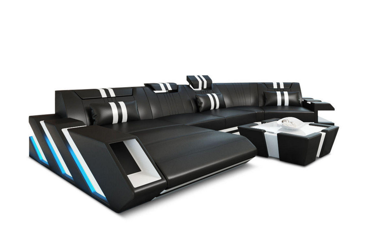 WOHNLANDSCHAFT Apollonia C - Schwarz/Weiß, Leder (420/78/190cm) - Sofa Dreams
