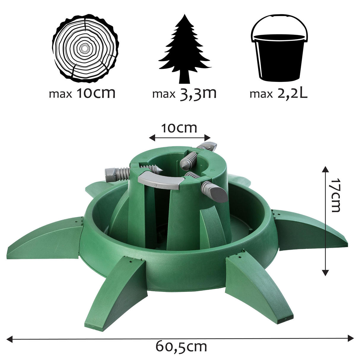 KADAX Weihnachtsbaumständer Weihnachtsbaumständer bis 3,3 m - Grün, Kunststoff (17cm) - KADAX