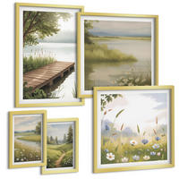BILDER SET 5er Set - 50x50 cm & 20x30 cm & 40x60 cm Goldrahmen - Zitronenblumen aus der Küstenstadt - Goldfarben, Kunststoff (40/60cm) - TULUP