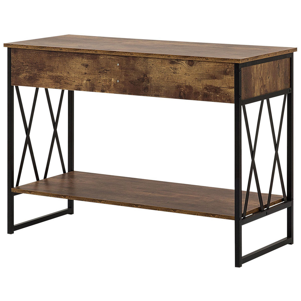 KONSOLENTISCH Holzoptik braun 2 Schubladen Ayden - Dunkelbraun/Schwarz, Holzwerkstoff (46/107/76cm) - Beliani