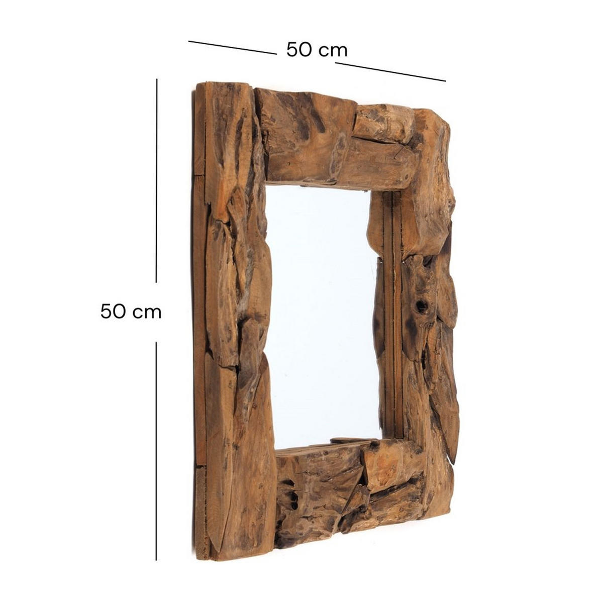 WANDSPIEGEL TEAK 50 Teakholz (erodiert) naturfarben - Braun, Holz (50/50/3cm) - DESIGN DELIGHTS