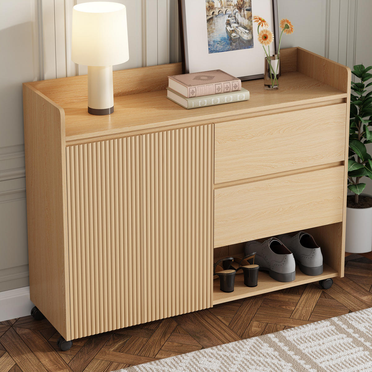 SCHUHSCHRANK auf Rollen, verstellbare Böden, Soft-Close - Kastanienfarben, Holz (110/86/35cm)