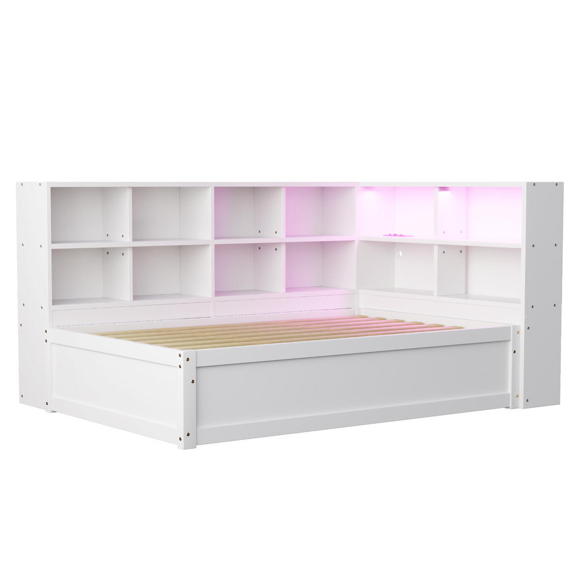 BETT 90/200 cm aus Holz mit Stauraum, LED-Beleuchtung und Steckdose, Weiß - Weiß, Holz (90/200cm) - Flora Grace